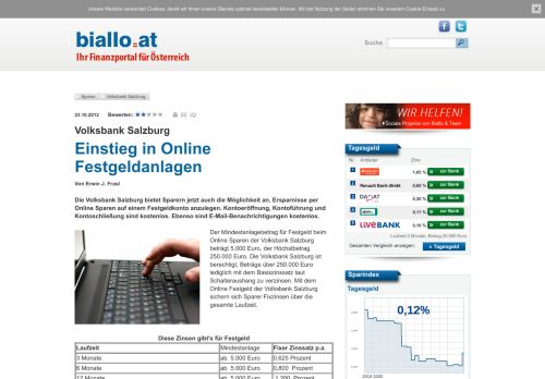 
                            13. Volksbank Salzburg: Einstieg in Online Festgeldanlagen | biallo.at