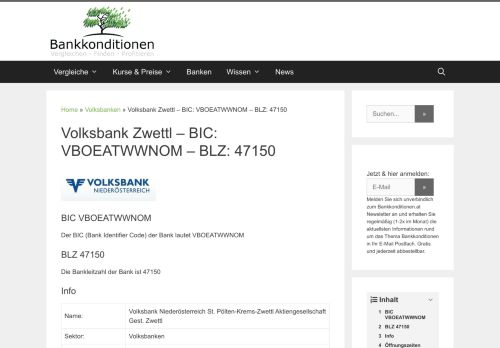 
                            13. Volksbank Zwettl - BIC: VBOEATWWNOM - BLZ: 47150 ...