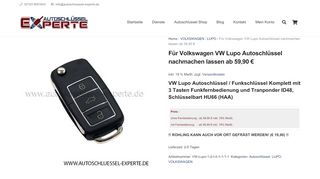 
                            6. Volkswagen VW Lupo Autoschlüssel Nachmachen Kodieren ab 59,90 €