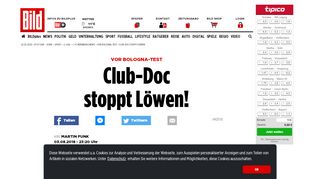 
                            11. Vor Bologna-Test - Club-Doc stoppt Löwen! - Bundesliga - Bild.de