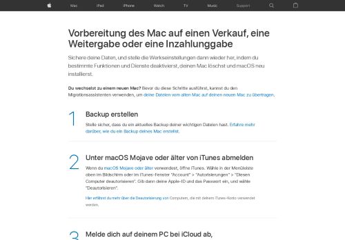 
                            2. Vorbereitung Ihres Mac auf einen Verkauf, eine ... - Apple Support