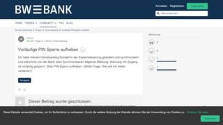 
                            9. Vorläufige PIN Sperre aufheben | BW-Bank Service Community