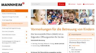 
                            5. Vormerkungen für die Betreuung von Kindern | Mannheim.de