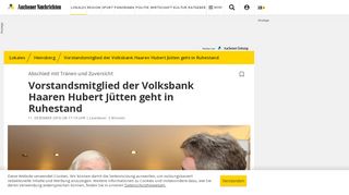 
                            13. Vorstandsmitglied der Volksbank Haaren Hubert Jütten geht in ...