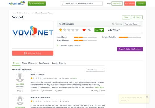 
                            9. VOVINET Reviews | Broadband | Wireless | Ratings - MouthShut.com