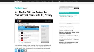 
                            11. Vox Media, Stitcher Partner For Podcast That Focuses On AI, Privacy ...