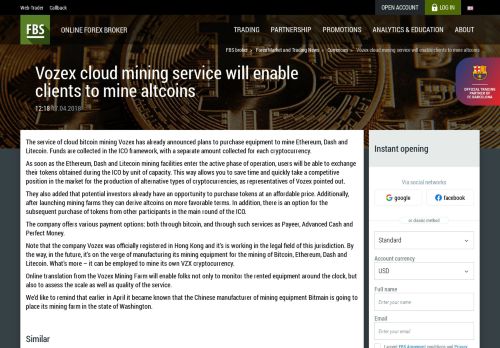 
                            4. Vozex cloud mining service will enable clients to mine altcoins - FBS