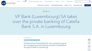 VP Bank (Luxembourg) SA takes over the private banking of Catella ...
