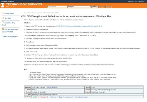 
                            10. VPN, CISCO AnyConnect, Default server is incorrect in dropdown ...