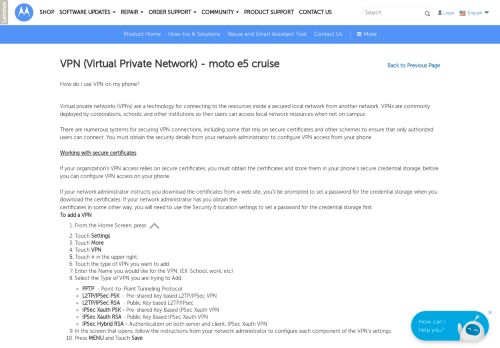 
                            13. VPN (Virtual Private Network) - moto e5 cruise - Motorola Support - US