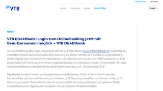 
                            3. VTB Direktbank: Login zum OnlineBanking jetzt mit Benutzernamen ...