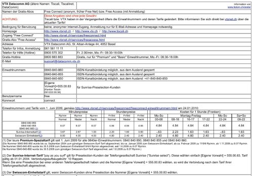 
                            12. VTX Datacomm (Tiscali) - Gratis-Internet-Zugang - Thomas Lüthi, Bern