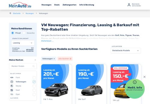 
                            5. VW Neuwagen: Bis zu 15.000 Euro sparen - MeinAuto.de