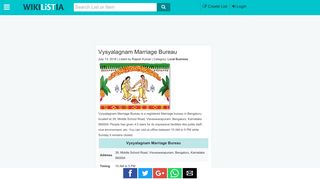 
                            9. Vysyalagnam Marriage Bureau - (Local Business) - Wikilistia