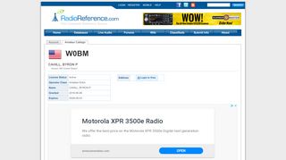 W0BM (CAHILL, BYRON P) Amateur Radio Callsign - Radio Reference