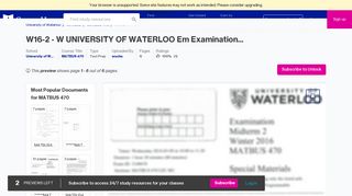 
                            11. W16-2 - W UNIVERSITY OF WATERLOO Em Examination WatIAM ...