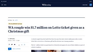 
                            8. WA couple win $1.7 million on Lotto ticket given as a Christmas gift