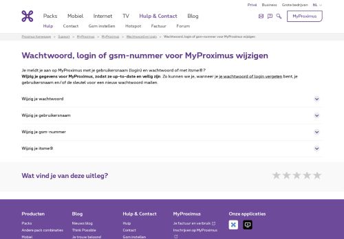 
                            6. Wachtwoord, login of gsm-nummer voor MyProximus wijzigen | Proximus