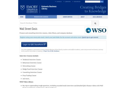 
                            8. Wall Street Oasis - Goizueta Business Library - Emory University
