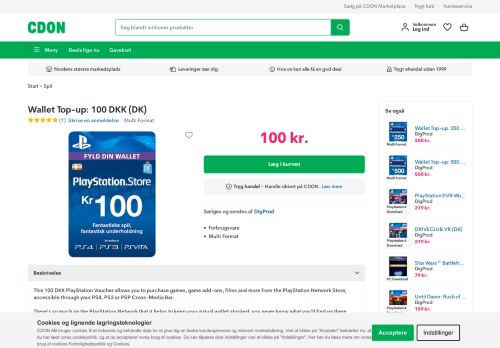 
                            7. Wallet Top-up: 100 DKK (DK) - Spil - CDON.COM