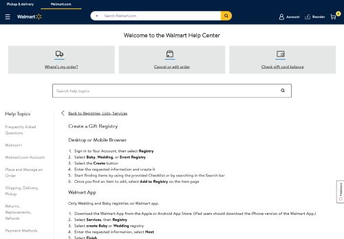 
                            5. Walmart.com Help: Gift Registries