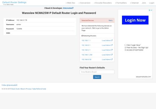 
                            1. Wansview NCM625W-P Default Router Login and Password