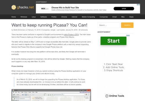 
                            8. Want to keep running Picasa? You Can! - gHacks Tech News