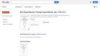 
                            7. War Expenditures: Foreign expenditures. pts. 1-78 in 8 v