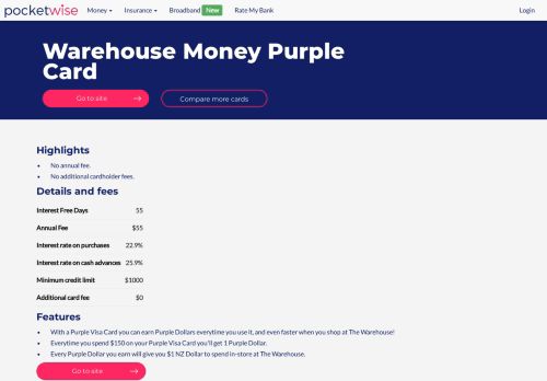 
                            13. Warehouse Money Purple Card Credit Card Information | PocketWise