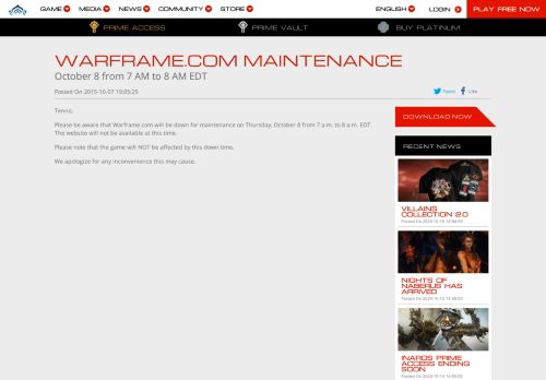 
                            6. Warframe: Warframe.com maintenance