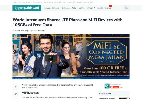 
                            12. Warid Introduces Shared LTE Plans and MiFi Devices with 105GBs ...