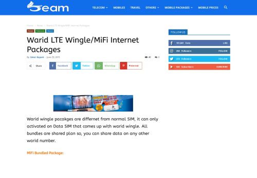 
                            12. Warid LTE Wingle/MiFi Internet Packages - Beam.pk