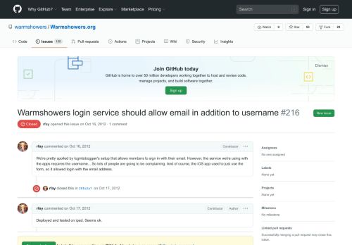 
                            13. Warmshowers login service should allow email in addition to ... - GitHub