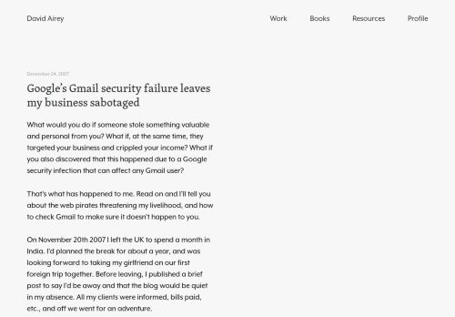 
                            10. Warning: Google Gmail security failure - David Airey