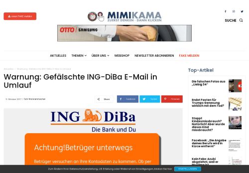 
                            5. Warnung: Gefälschte ING-DiBa E-Mail in Umlauf • mimikama