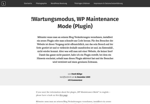 
                            12. Wartungsmodus, WP Maintenance Mode (Plugin) - Frank Bültge