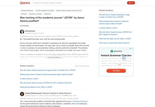 
                            9. Was hacking of the academic journal “JSTOR” by Aaron Swartz ...