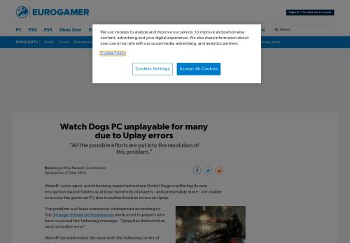 
                            10. Watch Dogs PC unplayable for many due to Uplay errors • Eurogamer ...