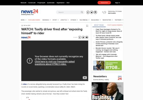 
                            11. WATCH: Taxify driver fired after 'exposing himself' to rider | News24