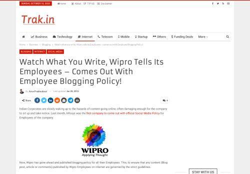 
                            11. Watch what you write, Wipro tells its Employees - comes out with ...