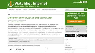 
                            3. Watchlist Internet: Gefälschte autoscout24.at-SMS stiehlt Daten