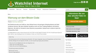 
                            10. Watchlist Internet: Warnung vor dem Bitcoin Code