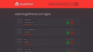 
                            7. watchmygirlfriend.com logins - BugMeNot