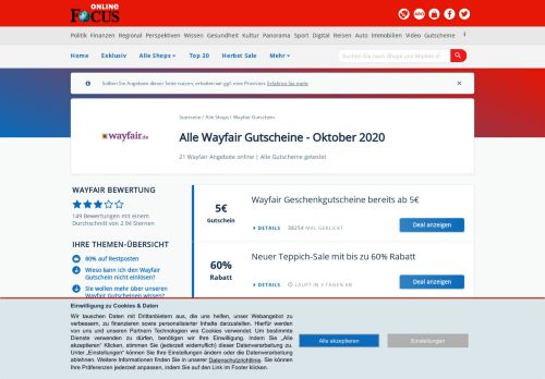 
                            10. Wayfair Gutscheine: 50% Rabatt - Februar 2019 - Focus
