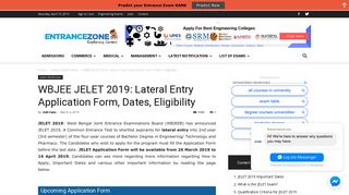 
                            11. WBJEE JELET 2019: Lateral Entry Application Form, Dates, Eligibility ...