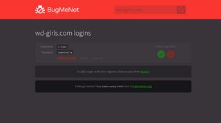 
                            2. wd-girls.com passwords - BugMeNot