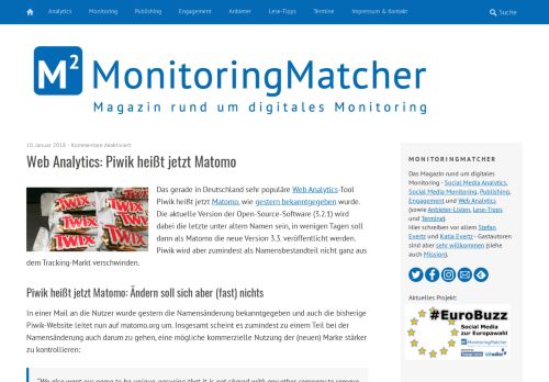 
                            7. Web Analytics: Piwik heißt jetzt Matomo | MonitoringMatcher