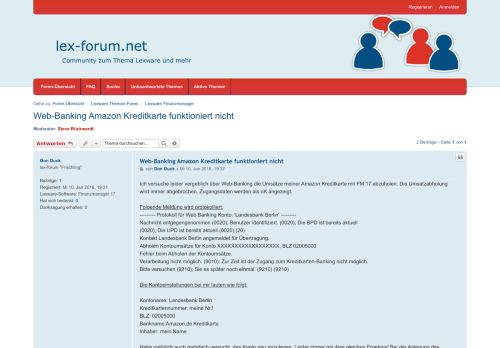 
                            12. Web-Banking Amazon Kreditkarte funktioniert nicht - lex-forum.net