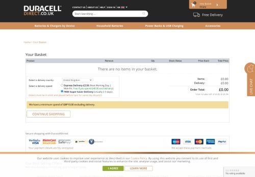 
                            7. Web Browser Cookie Problem - Duracell Direct co uk