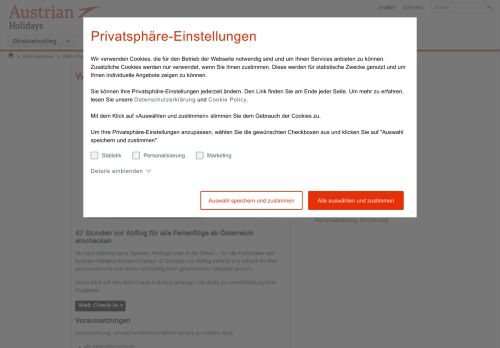 
                            7. Web Check-in - myAustrian Holidays - Austrian Airlines